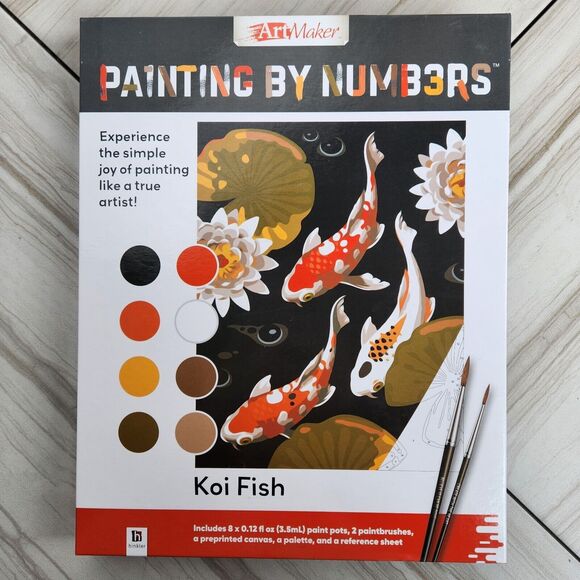 Art Maker PAINTING BY NUMBERS: KOI FISH w/ Supplies~~NIP - Picture 1 of 11